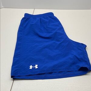 Under Armour Men's Vibrant Blue Athletic Shorts. Discoloration on the letter T